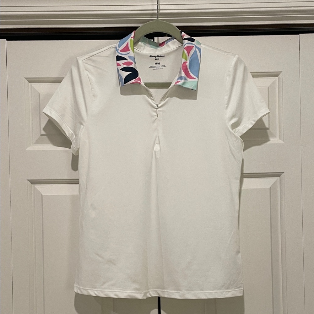 Tommy Bahama White Golf Polo with Vibrant Collar